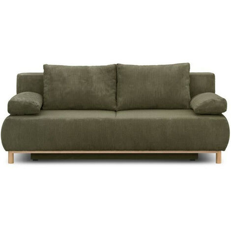 Banquette convertible 3 places MIKA - Velours côtelé vert kaki - Coffre de rangement - L 192 x H 84 x P 93 cm (1/6)