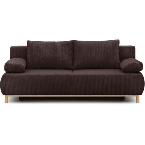 Banquette convertible 3 places MIKA - Velours côtelé marron foncé - Coffre de rangement - L 192 x H 84 x P 93 cm (1/5)