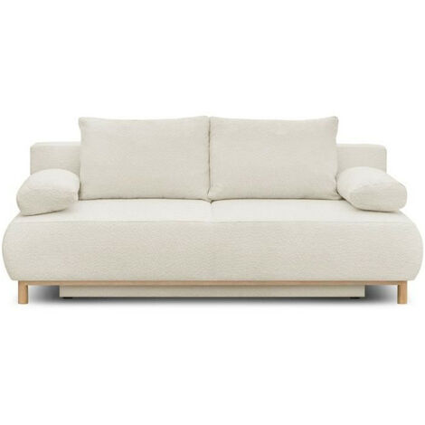 Banquette convertible 3 places MIKA - Tissu Bouclette beige - Coffre de rangement - L 192 x H 84 x P 93 cm (1/5)