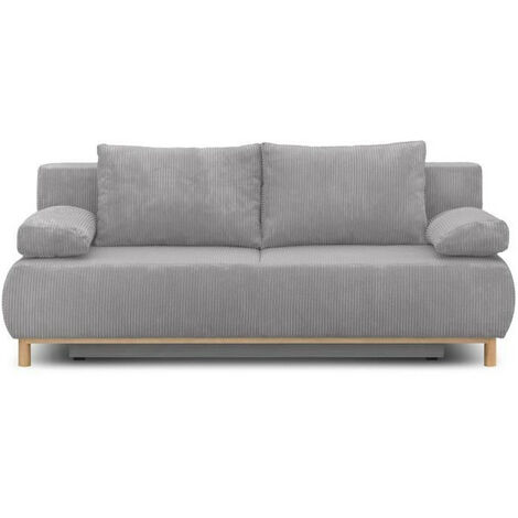 Banquette convertible 3 places MIKA - Velours côtelé gris clair - Coffre de rangement - L 192 x H 84 x P 93 cm (1/5)