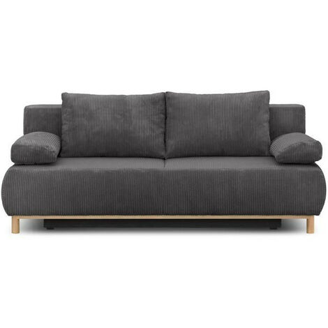 Banquette convertible 3 places MIKA - Velours côtelé gris foncé - Coffre de rangement - L 192 x H 84 x P 93 cm (1/5)