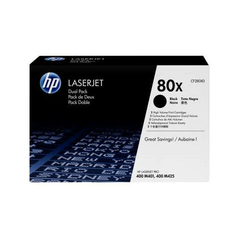 HP 80X 2-pack High Yield Black Original LaserJet Toner Cartridges Cartouche de toner 2 pièce(s) (1/2)