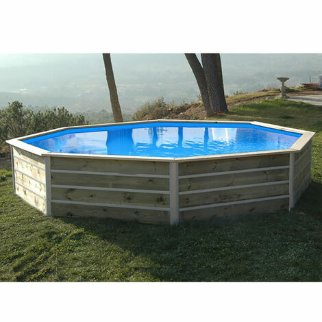 Waterclip SAINT BERNARD piscine bois octogonale bleu pâle