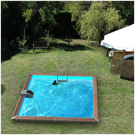 Piscine hors sol en bois traité 370x370x147 cm – 8 panneaux préassemblés – Montage rapide sans outils – Filtration 6 m³/h – Water Clip