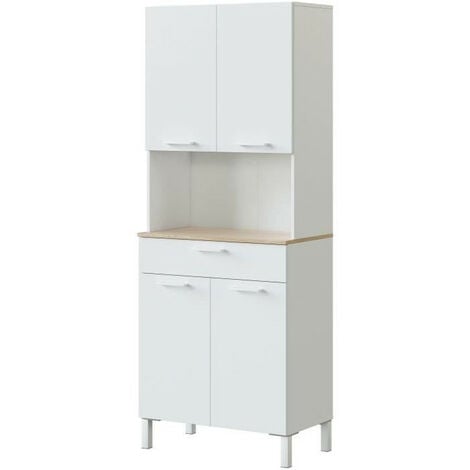 Alacena de cocina 4 puertas Blanco Artik (Blanco Mate) - Roble Canadian 72cm (ancho) x 186cm (alto)