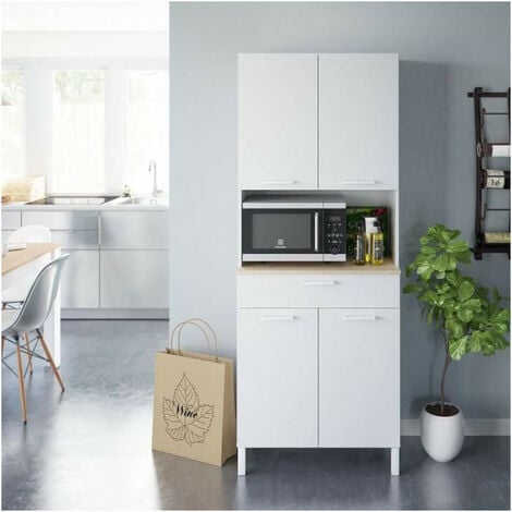 Alacena de cocina 4 puertas Blanco Artik (Blanco Mate) - Roble Canadian 72cm (ancho) x 186cm (alto)