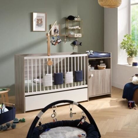 Lit combiné BABY PRICE UP 120x60 cm - Evolutif en 90x190 - Avec porte - Décor chene silex