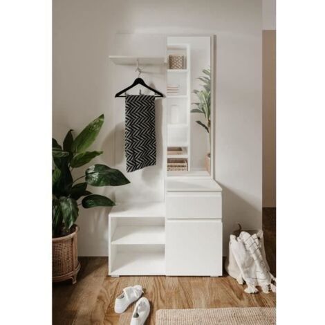 Buffet salle a manger IMAGE - Décor blanc - 1 porte + 1 tiroir - L85 x H195 x P37 cm (1/5)