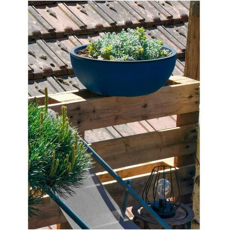 Bac a fleurs rond RIVIERA COUPE GRANIT - Plastique - Diametre 40 cm - Bleu (1/3)