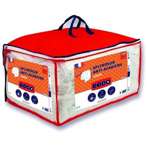 DODO Pack Couette chaude anti-acariens 220x240 cm + 2 oreillers 60x60 cm - Splendeur - Garnissage 100% volupt'air 350gr/m² - Bl