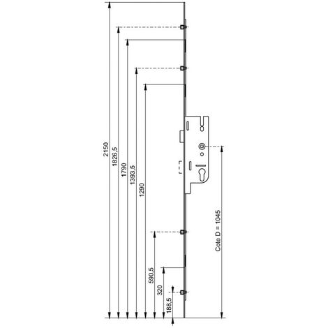 Crémone à larder EUROPA axe 40mm 4 galets carré 7 longueur 2150mm FERCO 6 33162 01 0 1