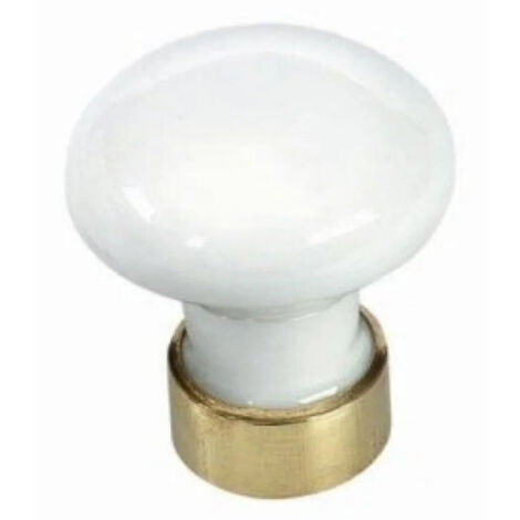 Bouton de meuble en porcelaine blanche 30mm – Garniture laiton – Fixation par vis poêlier – Pour commodes et armoires – Merigous