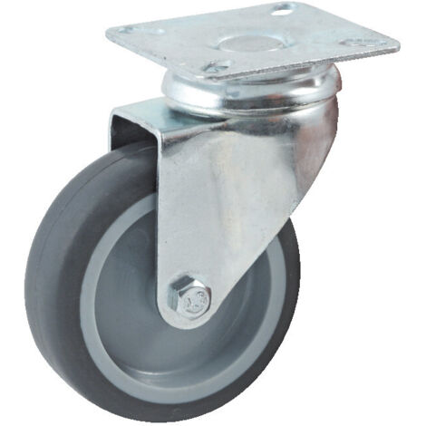 Roulette diamètre 100mm hauteur 135mm caoutchouc gris platine pivotant AVL 5578100H