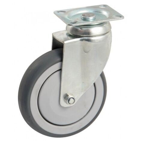 Roulette Pivotante A Frein A Platine Rectangulaire, - Roue caoutchouc Ø 100 - Charge 80kg - CEBORA - 550842O