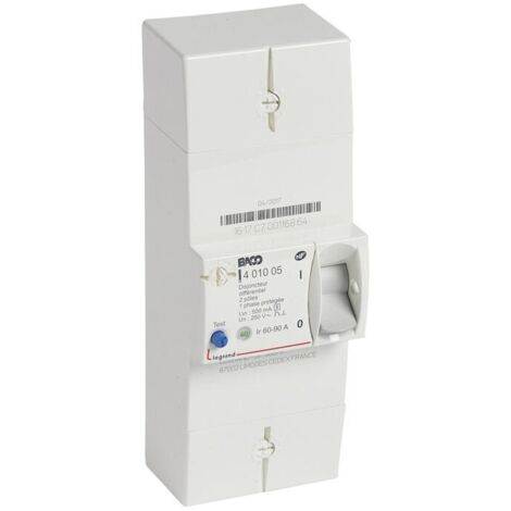 Legrand – Disjoncteur bipolaire 60 A – Déclenchement instantané AC 500 mA – Plombable pour tableau électrique – Protection contre surcharges et courts-circuits