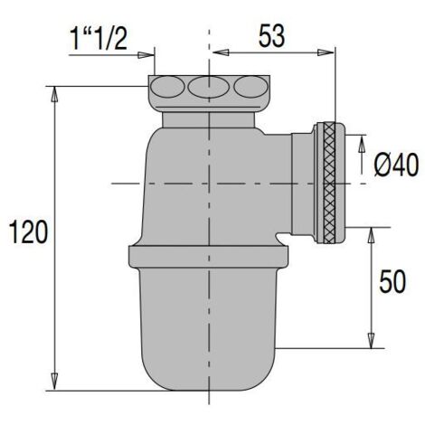 Siphon evier non réglable sortie D40 laiton brut - VALENTIN - 36620000900