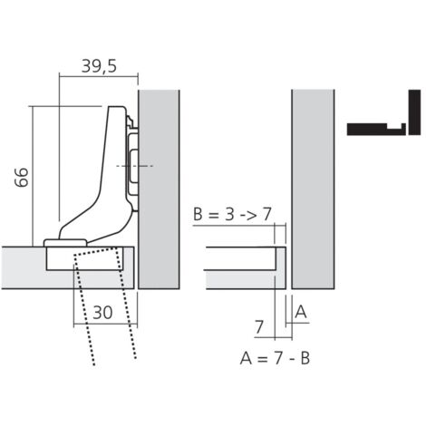 Charnière pour meuble 110° Clip Top BLUMOTION gauche coudé – Acier pour portes épaisses – Système de fermeture douce – CHA71B379 (1/2)
