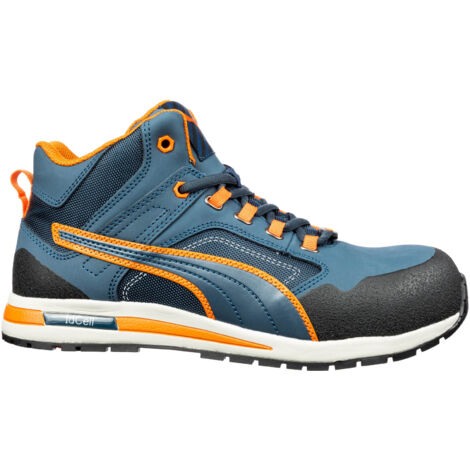 FP – Baskets de sécurité hautes CROSSTWIST MID S3 HRO SRC bleu/orange P47 – Tige cuir et textile – Semelle résistante à la chaleur 300°C – Doublure respirante