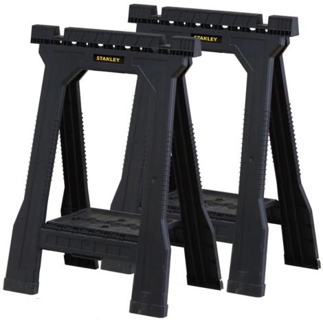 Stanley – Lot de 2 tréteaux pliables JUNIOR – Charge 362kg – Pieds en caoutchouc antidérapants – Rainure intégrale en V – Dimensions 792,5 x 579,1 x 569 mm