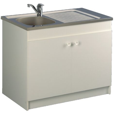 Aquarine – Meuble sous évier hydrofuge 800x600mm – 2 portes réglables – Mélaminé blanc pour cuisine – 200103 (1/2)