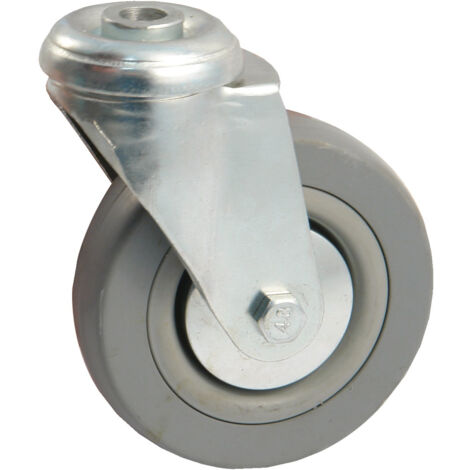 Roulette pivotante AVL œil 100 mm caoutchouc gris avec frein (1/3)