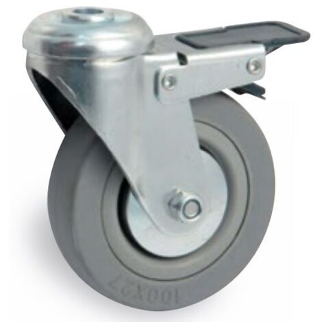 Roulette pivotante AVL 50 mm œil percé avec frein action simple caoutchouc gris