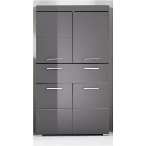 Armoire murale de rangement salle de bain 1 tiroir 4 portes – Finition gris agave brillant – Grand espace de rangement – Meuble solide – Trendteam (1/8)