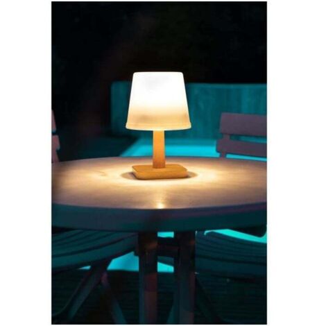 Lampe de table solaire éclairante, avec une tige et une base imitation bois, H21cm, 25 lumens (1/3)