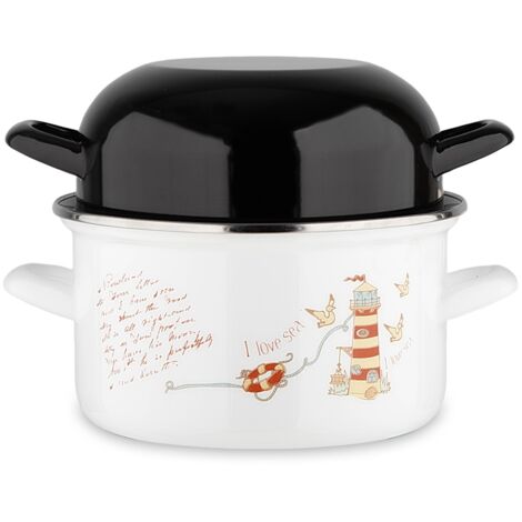 Marmite a moule BAUMALU 20 cm - Décor phares - Couvercle noir - Blanc (1/2)