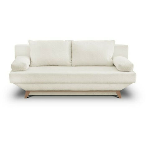 Banquette convertible 3 places TEIJO - Tissu bouclette beige - Coffre de rangement - L187 x P91x H82 cm (1/5)