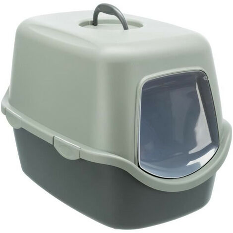Trixie – Bac à litière pour chat avec couvercle recyclé – Dimensions 40 × 40 × 56 cm – Couleur anthracite et gris-vert
