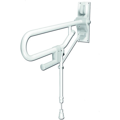 AKW – Barre de maintien rabattable en acier inoxydable époxy – Longueur 765 mm – Charge maximale 200 kg – Pied réglable pour installation précise - 01830WH (1/6)