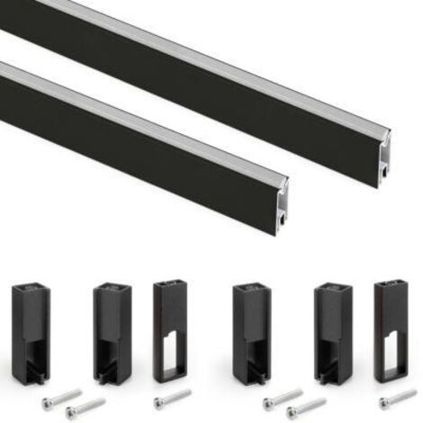 EMUCA Lot de 2 rails de penderie Luxe de 1-15 m de long - supports- Aluminium et Plastique- Peint en noir texturé (1/10)