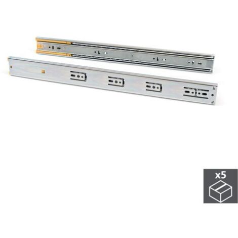 Emuca – Lot de 5 coulisses pour tiroirs – Roulements à billes – Charge max 35 kg – Hauteur 45mm – Profondeur 550mm – Extraction totale