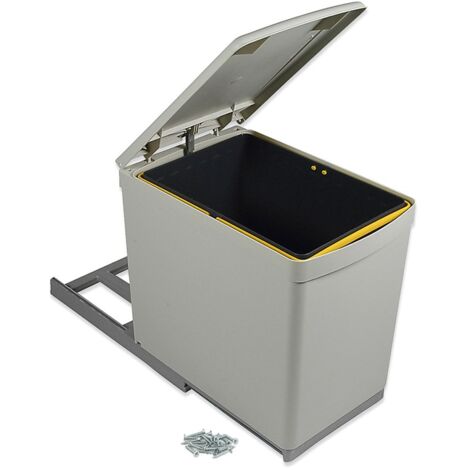 Emuca – Bac de tri sélectif 16 litres – Fixation intérieure – Ouverture automatique – Coulisses à billes pour extraction facile – Plastique gris