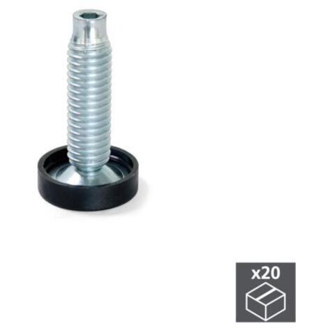 Emuca – Lot de 20 pieds de nivellement pour meubles – Réglage interne M10 – Diamètre 23mm – Hauteur 46mm – Acier et plastique pour ajustement précis