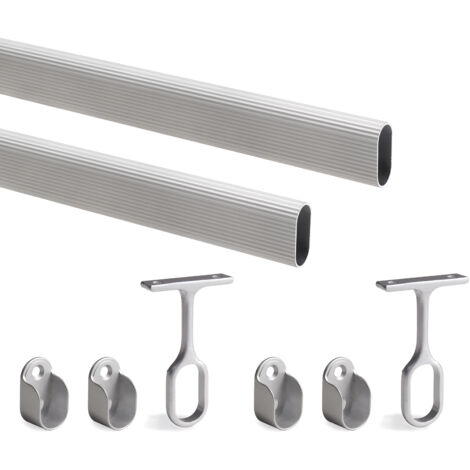 Emuca – Rails d'armoire lot de 2 7070262 – Tubes aluminium anodisé mat 1,15 m – Supports en zamak gris métallisé – Charge max 40 kg/mètre