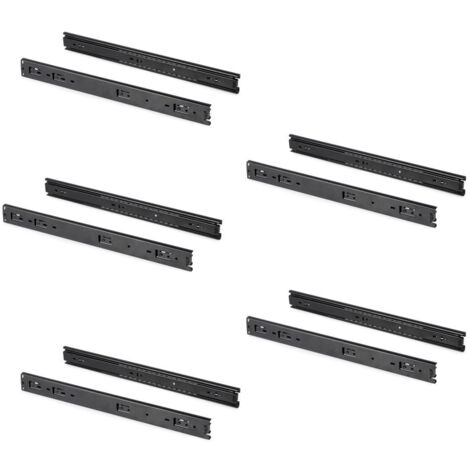 Emuca – Coulisses à billes pour tiroirs – Lot de 5 – Sortie totale – Charge maximale 30 kg – Acier peint noir – Hauteur 45 mm, longueur 500 mm