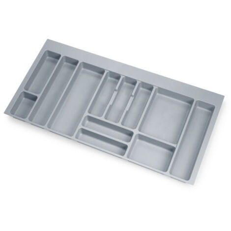 Emuca – Range-couverts universel recoupable 936x482 mm – Plastique gris – Grande capacité de stockage pour tiroirs 400-900 mm