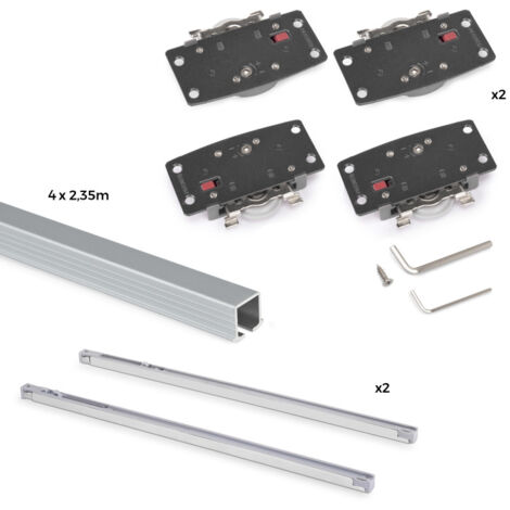 EMUCA Kit de ferrures pour Flow2 2 portes coulissantes et armoire à fermeture souple avec rails encastrés 2 - 35m -  panneaux non inclus -  Anodisé mat (1/6)