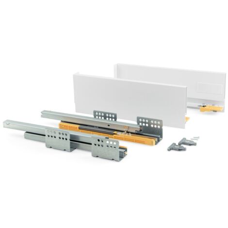 Emuca – Tiroir blanc en acier 138mm – Kit de montage avec coulisses à extraction totale – Charge maximale 30 kg – Pour cuisine et salle de bains