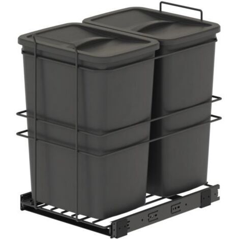 Emuca – Poubelle de recyclage 2x35 litres – Montage inférieur avec guides à billes – Plastique gris anthracite – Accès facile pour tri des déchets - 2x35litres (1/10)