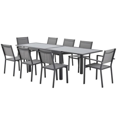Table de jardin extensible rectangulaire - Structure aluminium - Plateau verre trempé fixé par ventouses - L 135-270 x H 75 x