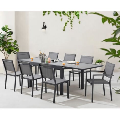 Table de jardin extensible rectangulaire - Structure aluminium - Plateau verre trempé fixé par ventouses - L 135-270 x H 75 x