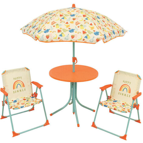 Set de jardin Fruity's incluant 1 Table Ronde, 2 Chaises, 1 Parasol pour enfant (1/5)