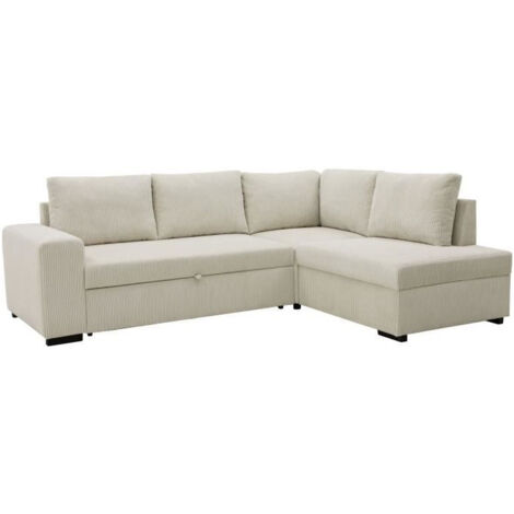 Canapé d'angle convertible réversible 4 à 5 places – Tissu velours côtelé perle – Coffre de rangement spacieux – L247 x P183 cm