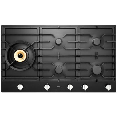 Plaque de cuisson gaz 90 cm 5 foyers HG1986AB – Foyer wok 4600 W – Encastrable – Grilles en fonte émaillée – Puissance 12200 W – Asko