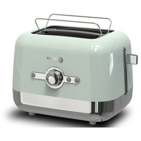 Fagor – Grille-pain 2 fentes 870W vert – 5 niveaux de dorage – Réchauffe et décongèle – Nettoyage facile avec tiroir ramasse miettes