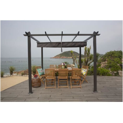 Pergola KIBA 3 x 3 m – Toit déroulant en polyester 180 g/m² – Structure métal traité anti-corrosion – Finition anthracite élégante (1/5)