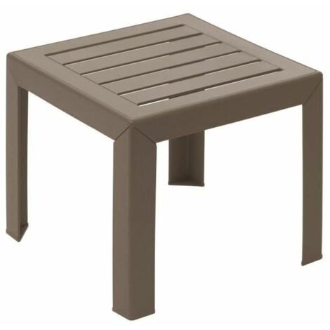 Grosfillex – Table basse Miami 40x40cm en résine synthétique taupe – Résistante aux intempéries – Traitement anti-UV – Design moderne pour jardin